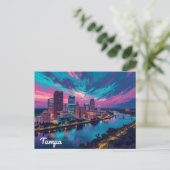 Tampa Florida Skyline Night Art Briefkaart (Staand voorkant)