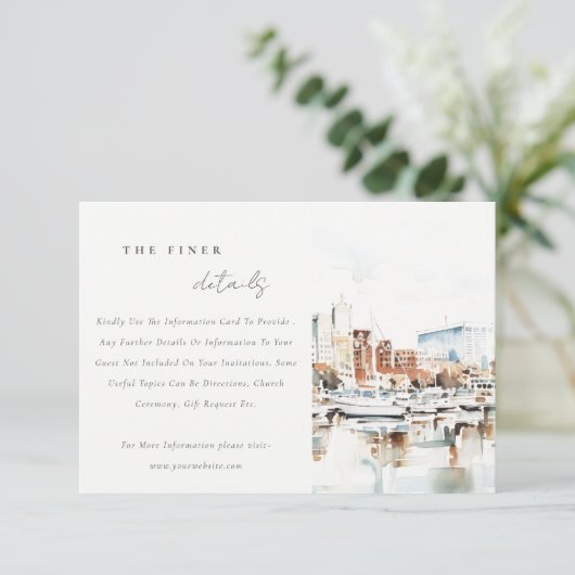 Tampa Florida Skyline Waterverf Wedding Details Informatiekaartje (Staand voorkant)