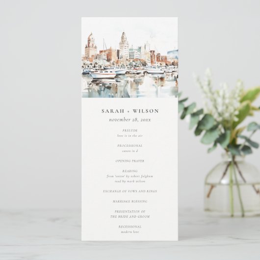 Tampa Florida Skyline Waterverf Wedding Programma (Staand voorkant)