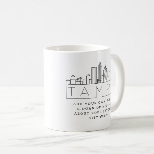 Tampa, Florida Stylized Skyline | Aangepaste sloga Koffiemok (Voorkant rechts)