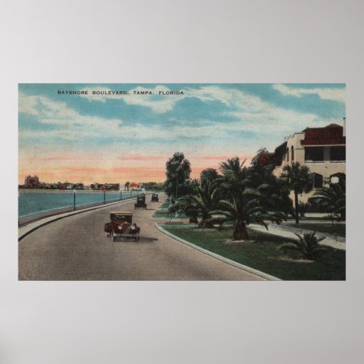 Tampa, Florida - Uitzicht van Bayshore Blvd Poster (Voorkant)