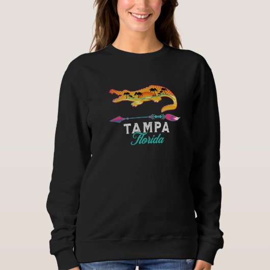Tampa Florida Usa Alligator Retro Sun Palm Trees S Trui (Voorkant)
