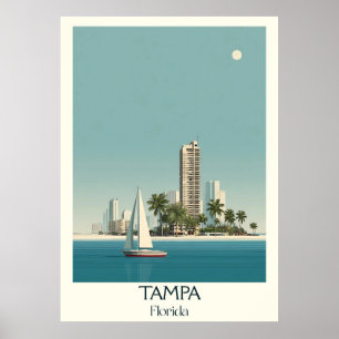 Tampa Florida Vintage Skyline Bay Travel Art Poster