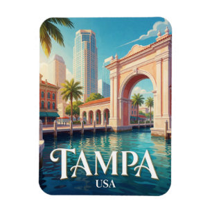 Tampa Florida Waterfront Silhouette Reizen Magneet