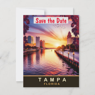 Tampa Florida Waterfront Zonsondergang Trouwuitnod Save The Date