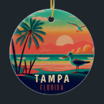 Tampa Florida  Zeemeeuw Sunset Souvenirs Keramisch Ornament<br><div class="desc">Tampa Beach Florida Zeemeeuw Retro Palm Trees 60s Souvenirs. Sunset design met uw favoriete strand en zee, geschikt voor Florida beach Towns liefhebbers vooral degenen die houden van Tampa Beach. - U kunt deze sjabloon aanpassen en wijzigen door de teksten die erin staan aan te passen, te wijzigen of te...</div>