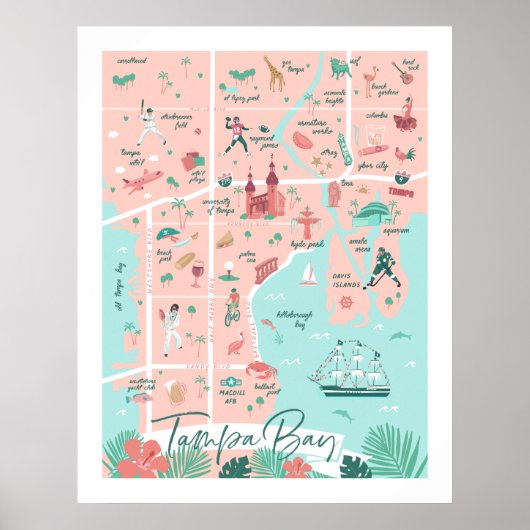 Tampa Map Print, 22 "x28" Poster (Voorkant)