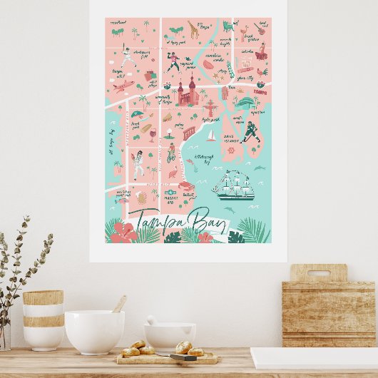 Tampa Map Print, 30 "x40" Poster (Keuken)
