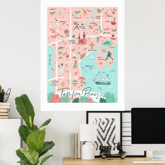 Tampa Map Print, 30 "x40" Poster (Thuiskantoor)