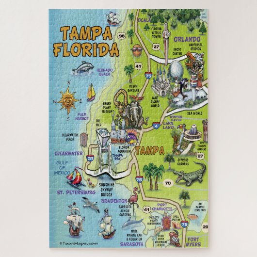 Tampa Orlando Florida Fun Map Legpuzzel (Verticaal)