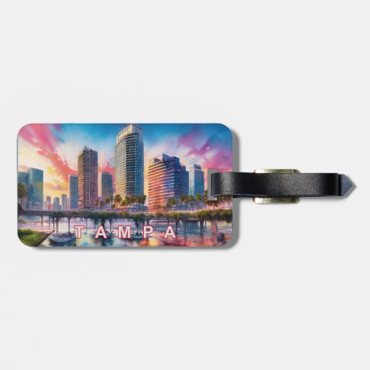 Tampa Skyline Abstracte kunst Bagagelabel (Achterkant horizontaal)