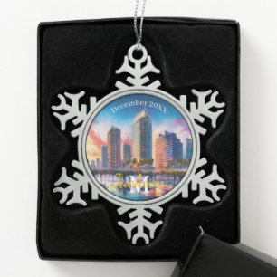 Tampa Skyline Snowflake Pewter Kerstversiering Tin Sneeuwvlok Ornament
