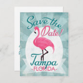 Tampa sparen de Datum roze Flamingo Aankondigingskaart (Voorkant / Achterkant)