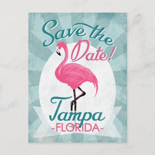 Tampa sparen de Datum roze Flamingo Aankondigingskaart (Voorkant)
