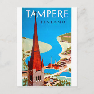 Tampere, stad en baai, Finland, vintage reis Briefkaart