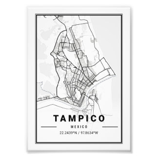Tampico - Mexico Ligth City Map Foto Afdruk