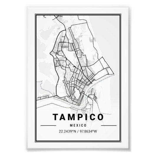 Tampico - Mexico Ligth City Map Foto Afdruk (Voorkant)