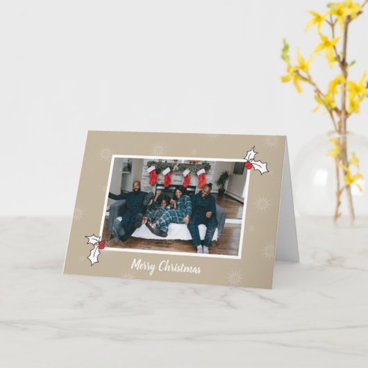 Tan 2 Holly Berries Digitale foto Kerstkunst Kaart (Gele Bloem)