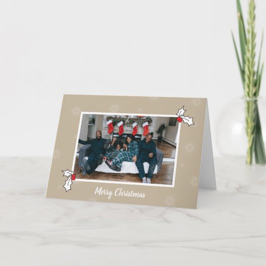 Tan 2 Holly Berries Digitale foto Kerstkunst Kaart (Voorkant)