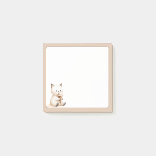 Tan Achtergrond Schattigee Kat met Ice Cream Cone Post-it® Notes (Voorkant)