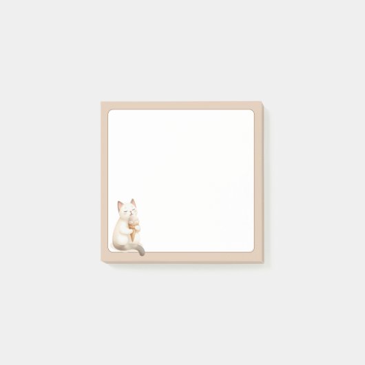 Tan Achtergrond Schattigee Kat met Ice Cream Cone Post-it® Notes (Voorkant)