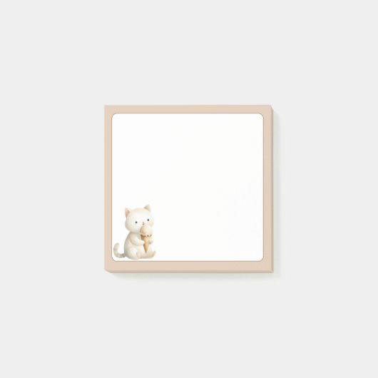Tan Achtergrond Schattigee Kat met Ice Cream Cone Post-it® Notes (Voorkant)