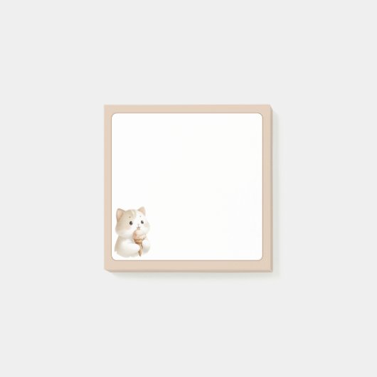 Tan Achtergrond Schattigee Kat met Ice Cream Cone Post-it® Notes (Voorkant)