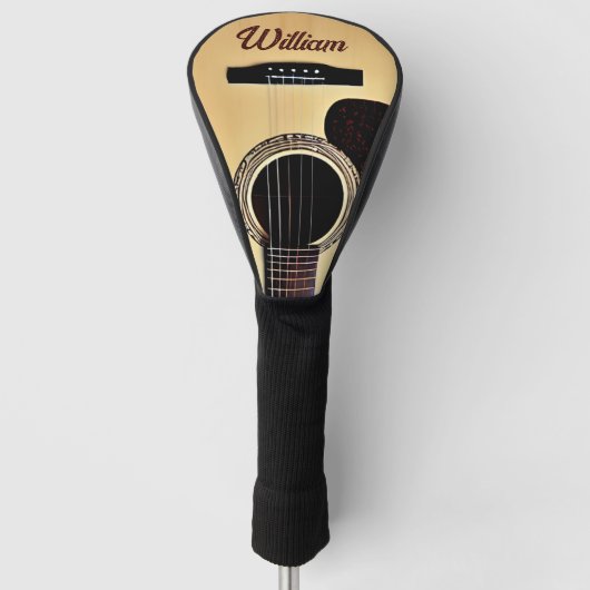 Tan akoestische gitaar Woodgrain gitarist Naam Tek Golfheadcover (Voorkant)