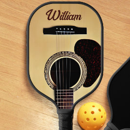 Tan akoestische gitaar Woodgrain gitarist Naam Tek Pickleball Paddle