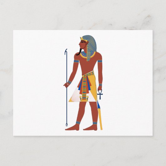 Tan Ancient Egyptian Man in Headdress Holding Ankh Briefkaart (Voorkant)