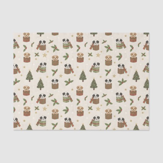 Tan and Black & White Puppies Christmas Pattern Tissuepapier (Voorkant)