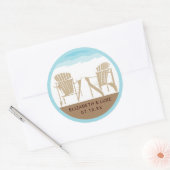 Tan and Blue Two Adirondack Beach Chairs | Wedding Ronde Sticker (Envelop)