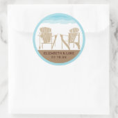 Tan and Blue Two Adirondack Beach Chairs | Wedding Ronde Sticker (Tas)