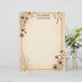 Tan and Brown Flowers and Grass Stationery Paper Briefhoofd (Staand voorkant)