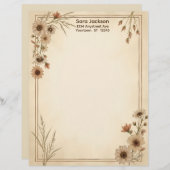 Tan and Brown Flowers and Grass Stationery Paper Briefhoofd (Voorkant / Achterkant)