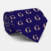 Tan and Dark Blue Monogram Pattern Stropdas (Opgerold)