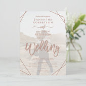 Tan and lijst simpel fotoscript bruiloft kaart (Staand voorkant)