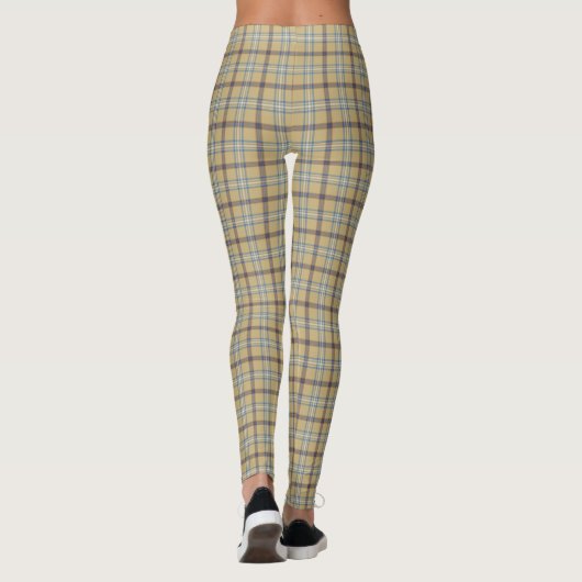 Tan and Wedgewood Blue Plaid Leggings (Achterkant)
