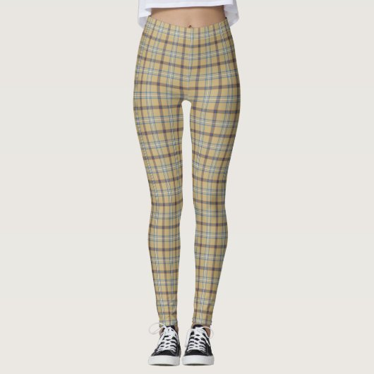 Tan and Wedgewood Blue Plaid Leggings (Voorkant)