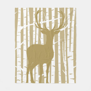 Tan and White Birch Forest Woodland Fleece Blanket