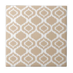 Tan and White Geometric Moroccan Lattice Pattern Tegeltje<br><div class="desc">Classy geometrical moroccan lattice pattern in tan beige and white on a ceramic tile.</div>