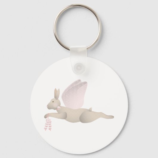 Tan Angel Rabbit met roze vleugels Sleutelhanger (Voorkant)