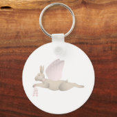 Tan Angel Rabbit met roze vleugels Sleutelhanger (Voorkant)