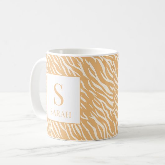 Tan Animal Stripes Custom Name Initial Mug Koffiemok (Voorkant links)
