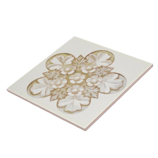 Tan Antiek Architecture Floral Tile 6x6 Tegeltje (Zijkant)