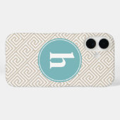 Tan & Aqua Greek Key Patroonmonogram Case-Mate iPhone Case (Achterkant (horizontaal))