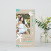 Tan Aqua White Beach Photo Weddenschap Save the Da Save The Date (Staand voorkant)