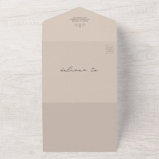 Tan Arch Wedding QR RSVP in één uitnodiging (Buitenkant)