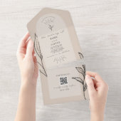 Tan Arch Wedding QR RSVP in één uitnodiging (Afscheurbaar)
