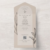 Tan Arch Wedding QR RSVP in één uitnodiging (Binnen)